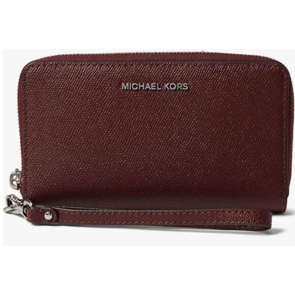 Michael Kors Jet Set Large Flat Multi Function Phone Case Merlot Purse Wallet - Picture 1 of 5